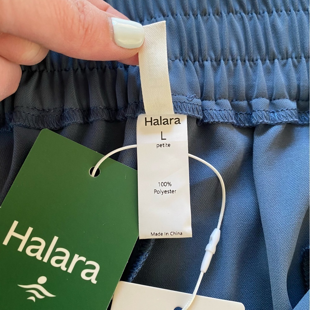 Halara Blue High Waisted Button Shirred Straight Leg Work Trouser Pants Large - Picture 13 of 15